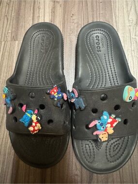 CROCS Black Kids Slide Sandals with Character Charms